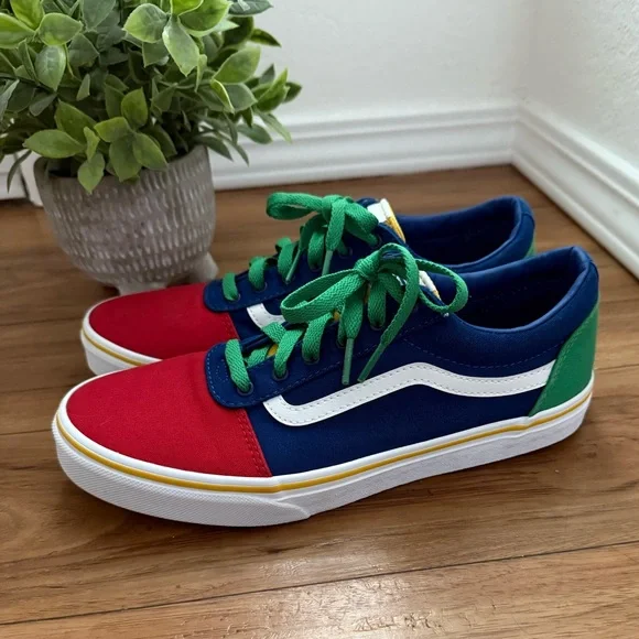 ~EUC Vans Red and Blue Shoes with Green & Yellow Accents~ - Picture 1 of 7